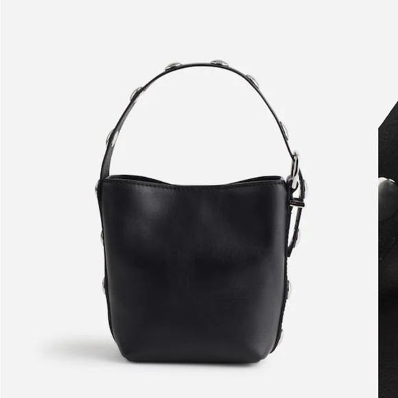 Madewell The Essential Micro Bucket Tote Black Silver Grommets Leather - Picture 3 of 10